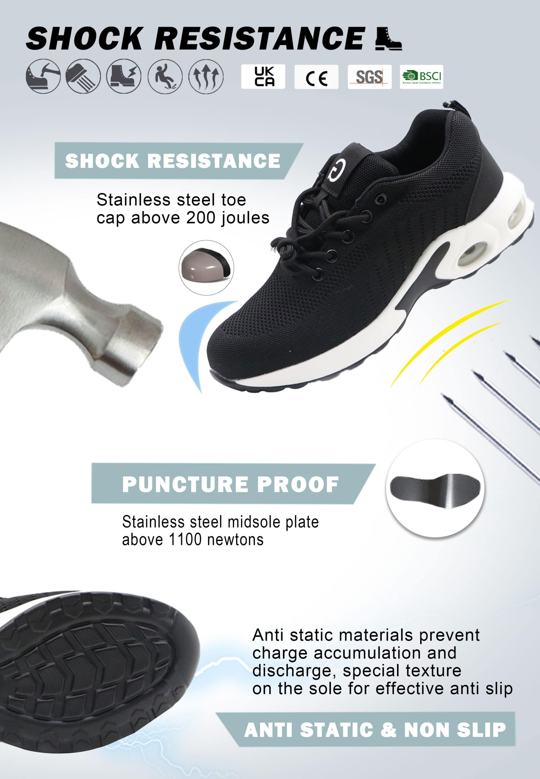 Flying Knit Black Worker Shoes | ENTE SAFETY